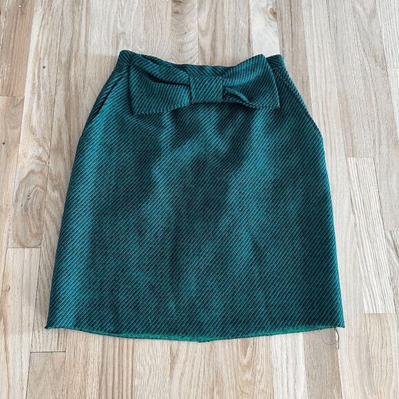 vtg 80s‎ 100% wool bow front green black skirt evan-picone Small knee length - Picture 2 of 6